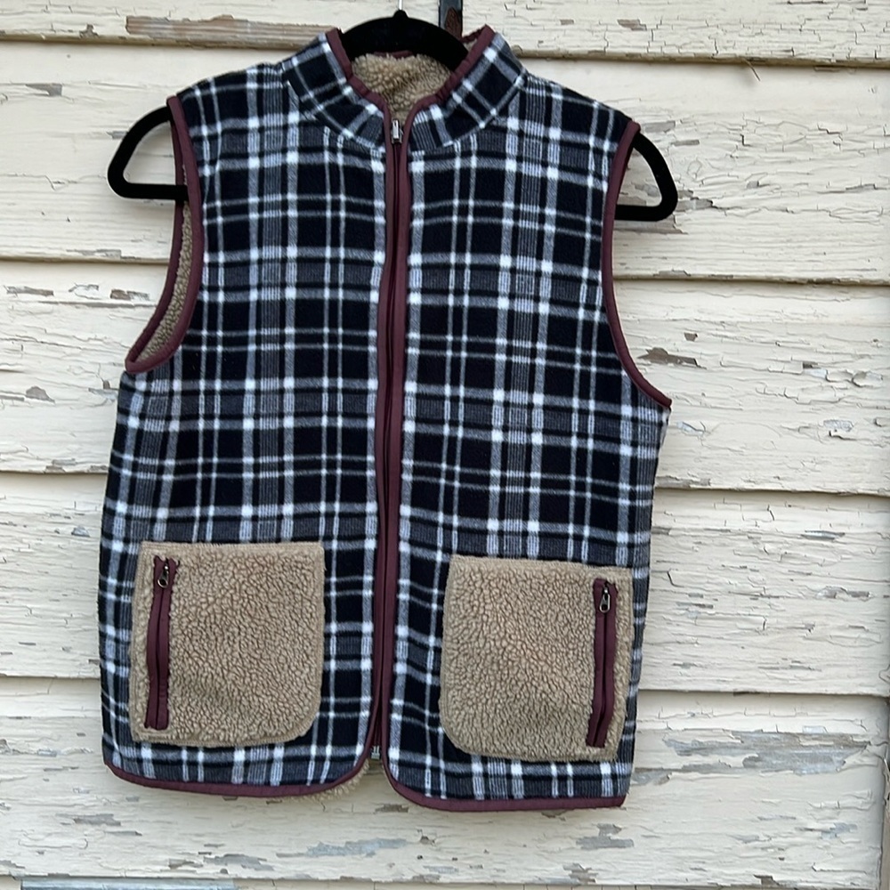 Eddie Bauer Fleece Plaid Reversible Gorpcore Jacket Vest Small H1
